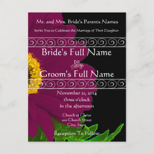 Elegant Plum Gerber Daisy Wedding Invitation Postcard