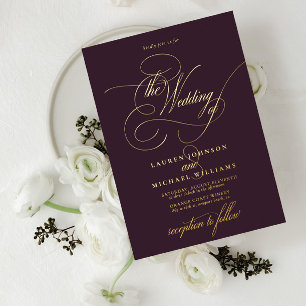 Elegant Plum Gold Modern Calligraphy Wedding Foil