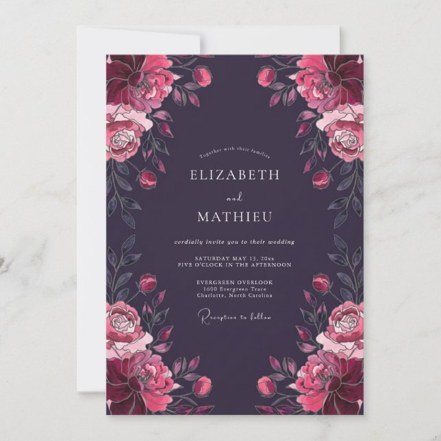 Elegant Plum Magenta Painted Wedding Invitation (Front)