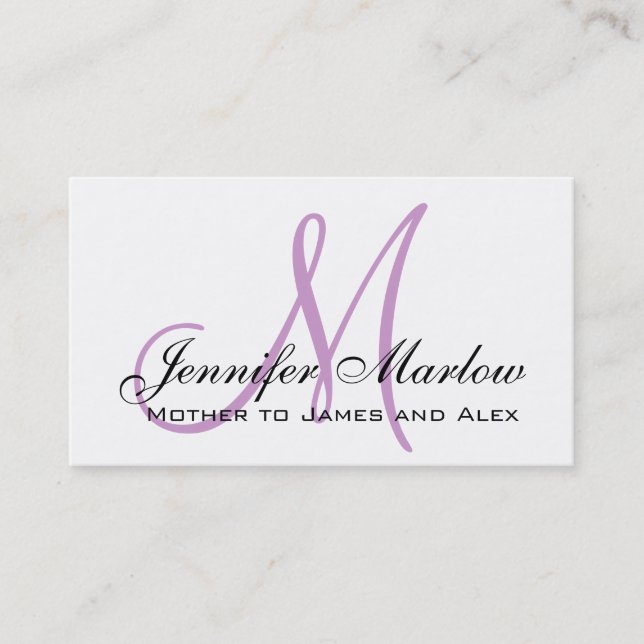 Elegant Plum Monogram Custom Mummy Calling Card (Front)