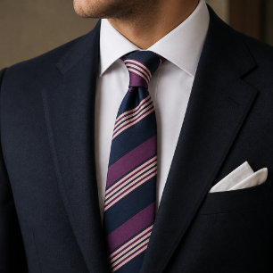Elegant Plum & Navy Multi-Stripe Tie