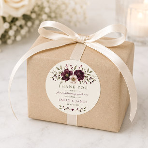 Elegant Plum Olive Botanical Wedding Favor Classic Round Sticker