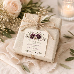 Elegant Plum Olive Botanical Wedding Favor Square Sticker