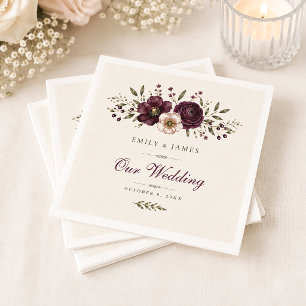 Elegant Plum Olive Botanical Wedding Napkin