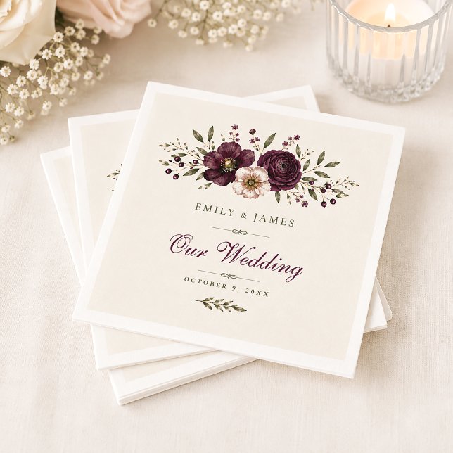 Elegant Plum Olive Botanical Wedding Napkin (Creator Uploaded)