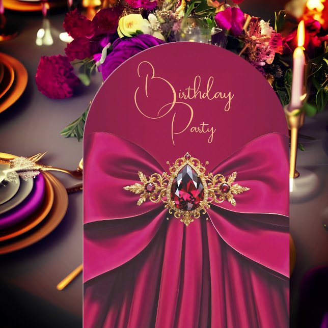 Elegant Plum Pink Jewel Bow Birthday Party Invitation (Creator Uploaded)