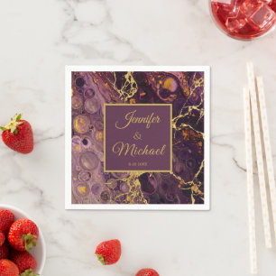 Elegant Plum Purple And Gold Marble Napkin