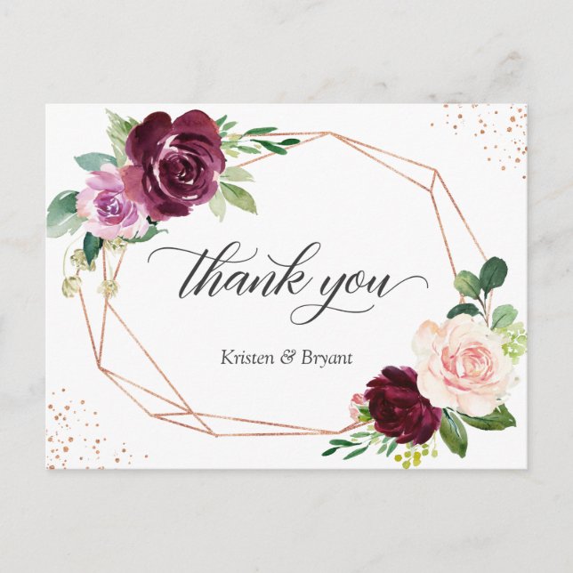 Elegant Plum Purple Blush Floral Thank You Postcard (Front)