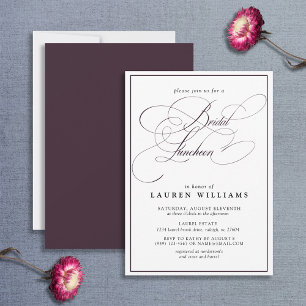 Elegant Plum Purple Calligraphy Bridal Luncheon Invitation