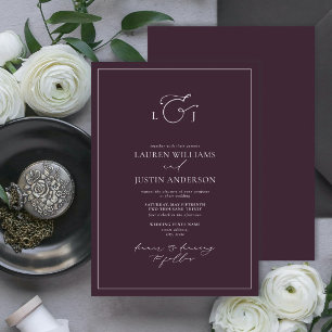 Elegant Plum Purple Calligraphy Monogram Wedding Invitation