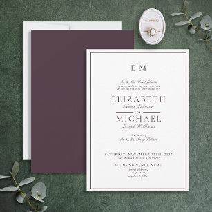 Elegant Plum Purple Classic Monogram Wedding Invitation