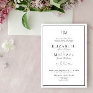 Elegant Plum Purple Classic Monogram Wedding Invitation