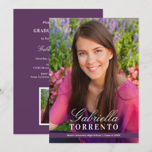 Elegant Plum Purple Custom Photo Graduation Party Invitation