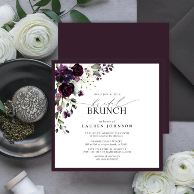 Elegant Plum Purple Floral Bridal Brunch Invitation (Creator Uploaded)