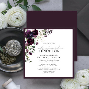 Elegant Plum Purple Floral Bridal Luncheon Invitation