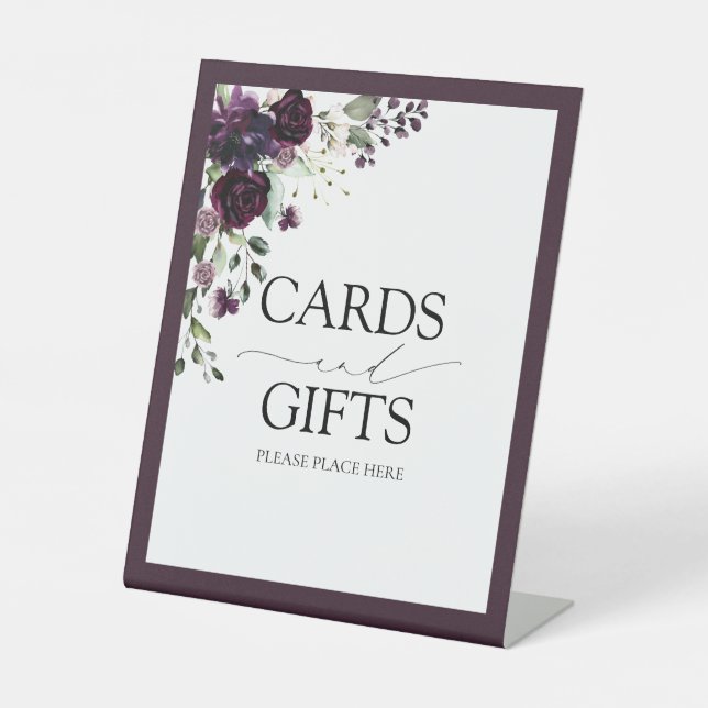 Elegant Plum Purple Floral Cards & Gifts Pedestal Sign (Front)