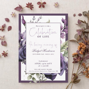 Elegant Plum Purple Floral Funeral Invitation