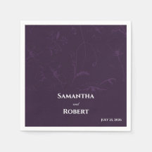 Elegant Plum Purple Floral Line Art Paper