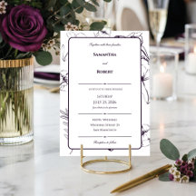 Elegant Plum Purple Floral Line Art Wedding