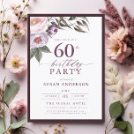 Elegant Plum Purple Floral Script 60th Birthday Invitation<br><div class="desc">Set the tone for a sophisticated celebration with an elegant plum purple floral script birthday invitation. Featuring rich plum tones and delicate floral accents, this design exudes a sense of luxury and refinement. The graceful script typography adds a personalised touch, perfect for a milestone birthday or formal event. Ideal for...</div>