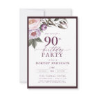 Elegant Plum Purple Floral Script 90th Birthday
