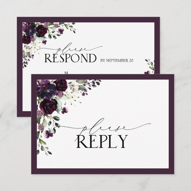Elegant Plum Purple Floral Watercolor RSVP Card (Front/Back)
