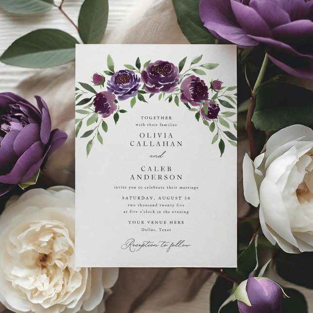 Elegant Plum Purple Floral Wedding Invitation (Creator Uploaded)