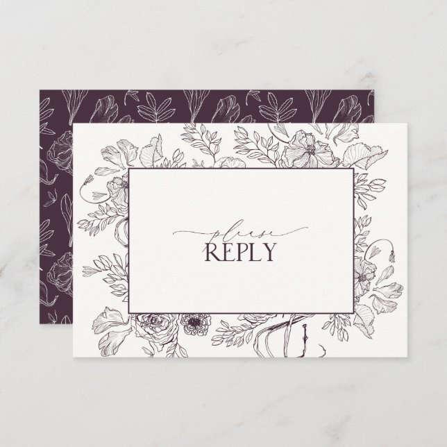 Elegant Plum Purple Floral Wedding QR Code RSVP Card (Front/Back)