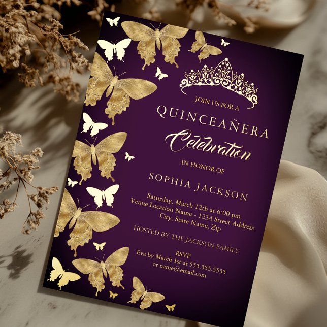Elegant Plum Purple Gold Butterfly Quinceanera (Creator Uploaded)