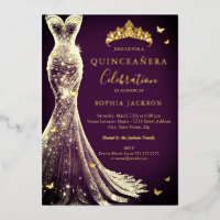 Elegant Plum Purple Gold Butterfly Quinceanera