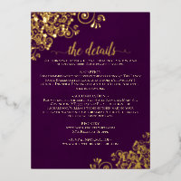 Elegant Plum Purple Gold Foil Wedding Details Card