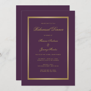 Elegant Plum Purple Gold Script Rehearsal Dinner Invitation