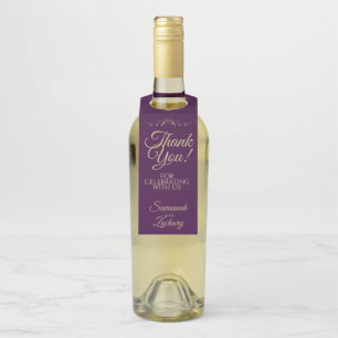 Elegant Plum Purple & Gold Wedding Thank You Bottle Tag