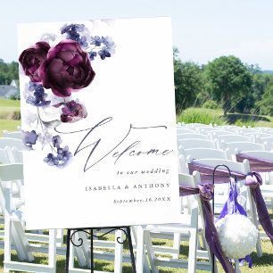 Elegant Plum Purple & Indigo Blue Floral Wedding Poster