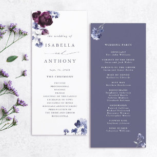 Elegant Plum Purple & Indigo Blue Floral Wedding  Programme