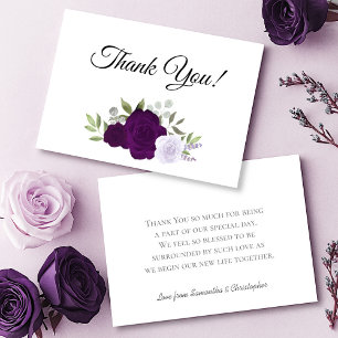 Elegant Plum Purple & Lavender Boho Roses Wedding Thank You Card