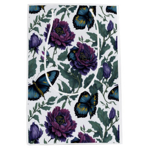 Elegant plum purple magenta floral butterflies medium gift bag
