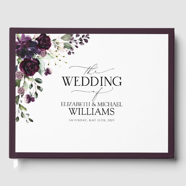 Elegant Plum Purple Mauve Floral Watercolor  Guest Book (Front)