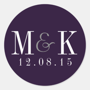 Elegant Plum Purple Monogram Wedding Sticker