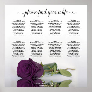 Elegant Plum Purple Rose 8 Table Seating Chart
