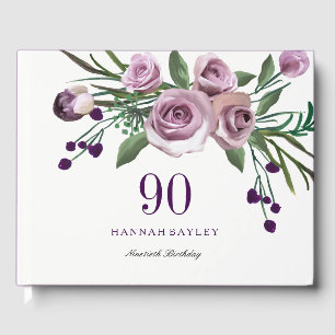 Elegant Plum Purple Rose 90th Birthday Guestbook