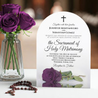 Elegant Plum Purple Rose Catholic Arch Wedding