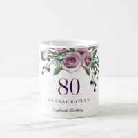 Elegant Plum Purple Rose Floral 80th Birthday