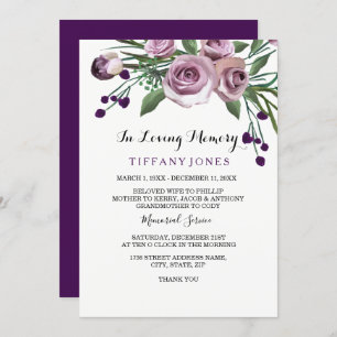 Elegant Plum Purple Rose Funeral Memorial Service Invitation