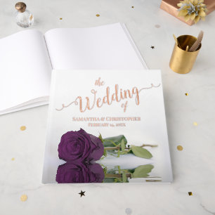 Elegant Plum Purple Rose Large Wedding Foil Guest Book