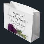 Elegant Plum Purple Rose Maid of Honour Wedding Large Gift Bag<br><div class="desc">These beautiful gift bags are designed as a wedding gift or favour bag for your Maid of Honour. They feature a simple yet stunning design with a long stemmed deep plum purple or eggplant coloured rose lying on its side. The title "Maid of Honour" written in fancy script letters with...</div>