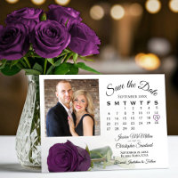 Elegant Plum Purple Rose Wedding Calendar & Photo