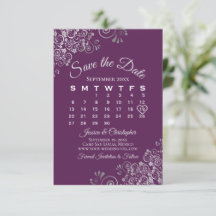 Elegant Plum Purple & Silver Wedding Calendar