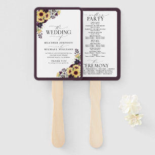 Elegant Plum Purple Sunflower Watercolor Program Hand Fan