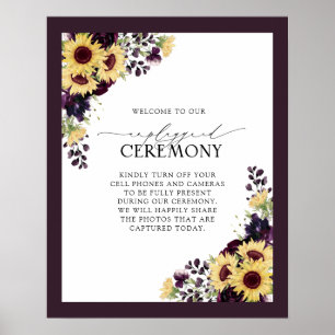 Elegant Plum Purple Sunflower Watercolor Unplugged Poster